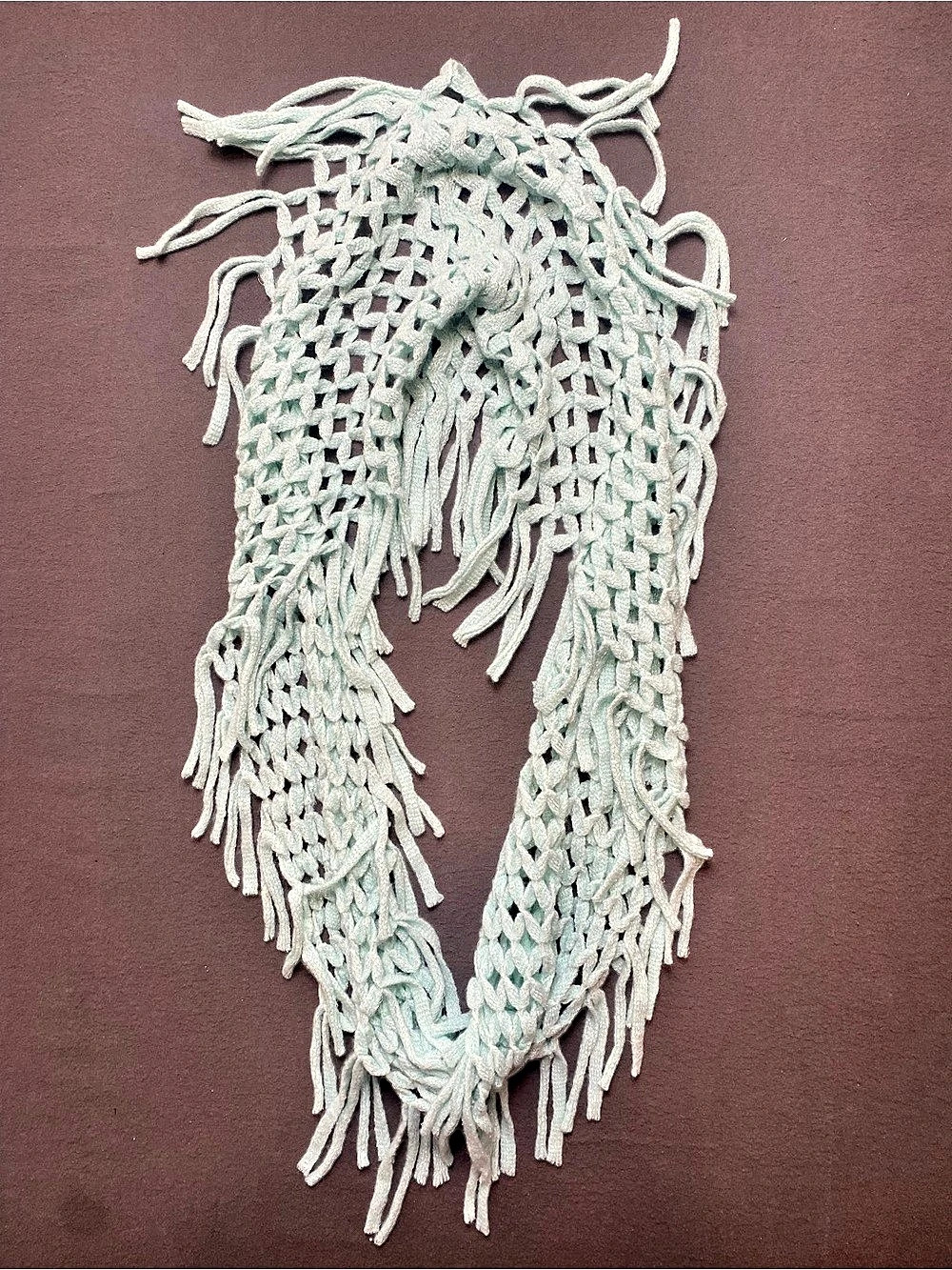Open-Knit Fringe Scarf in Mint